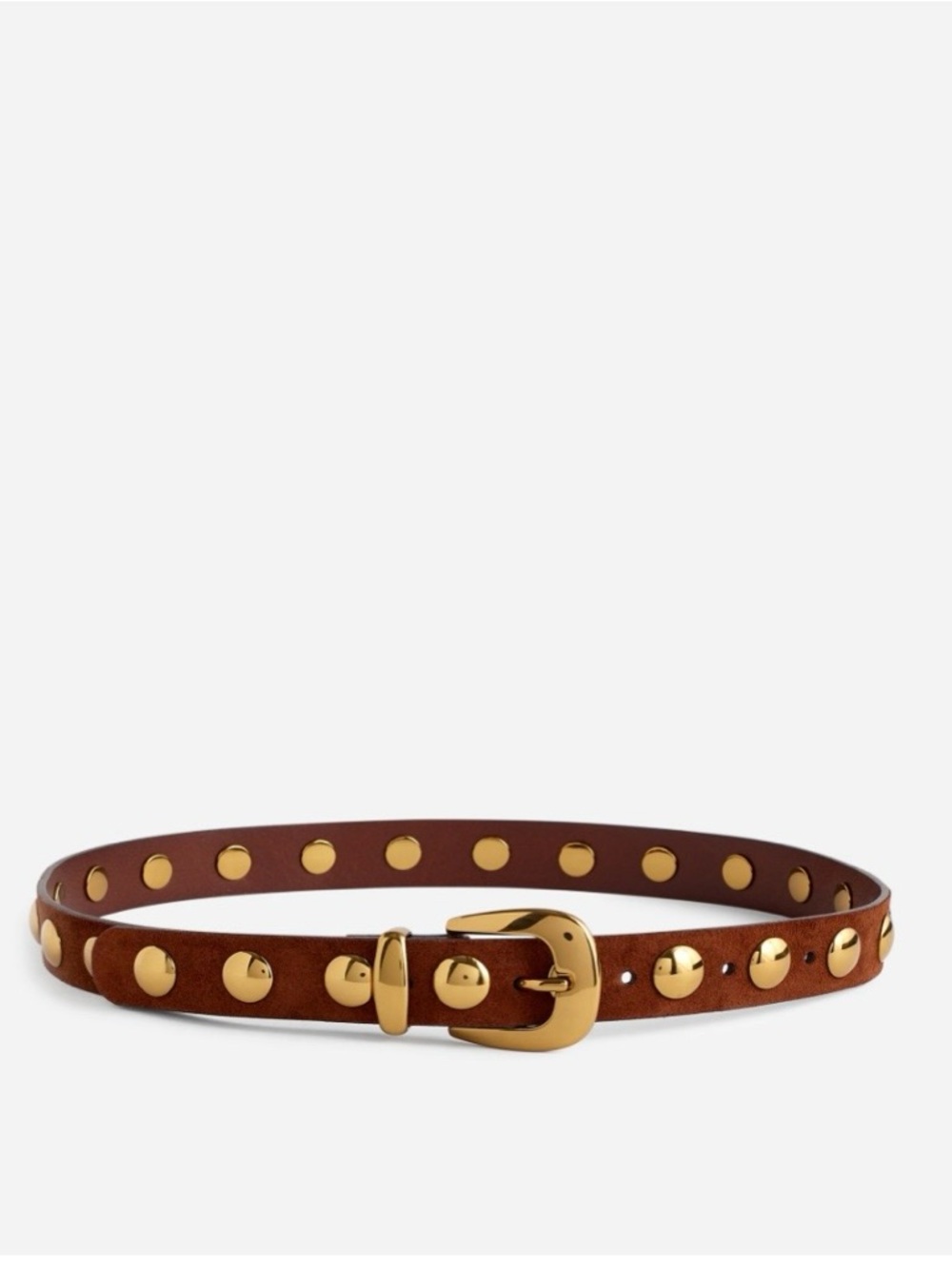 Madewell Brown Leather Suede Belt with Gold Studs Small